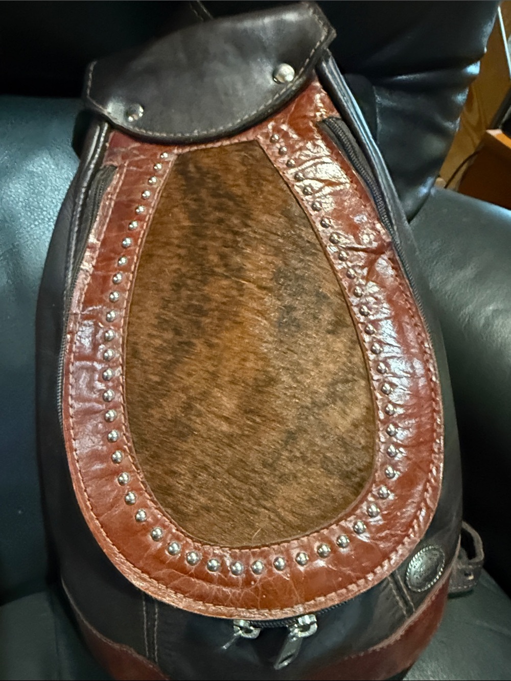 American West Leather & Haircalf Western-Inspired Backpack in Brown